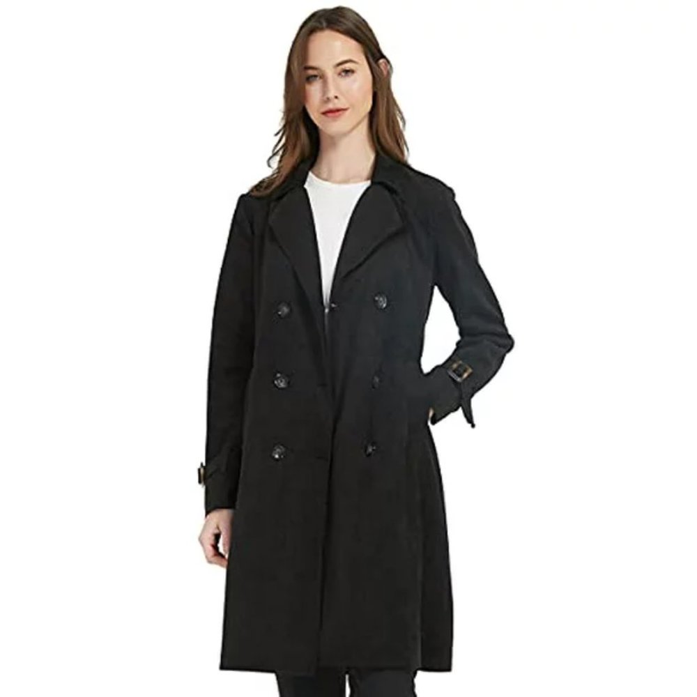 *NEW* Giolshon Women's Faux Suede Trench Coat Double Breasted Belted - Size M